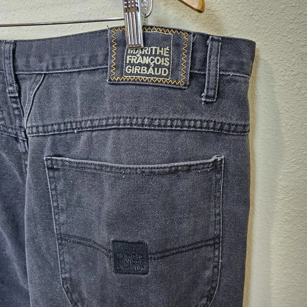 Vintage 90s Marithe Francois Girbaud Faded Baggy Wide Leg Jeans Black Size 42X30 - Picture 5 of 8
